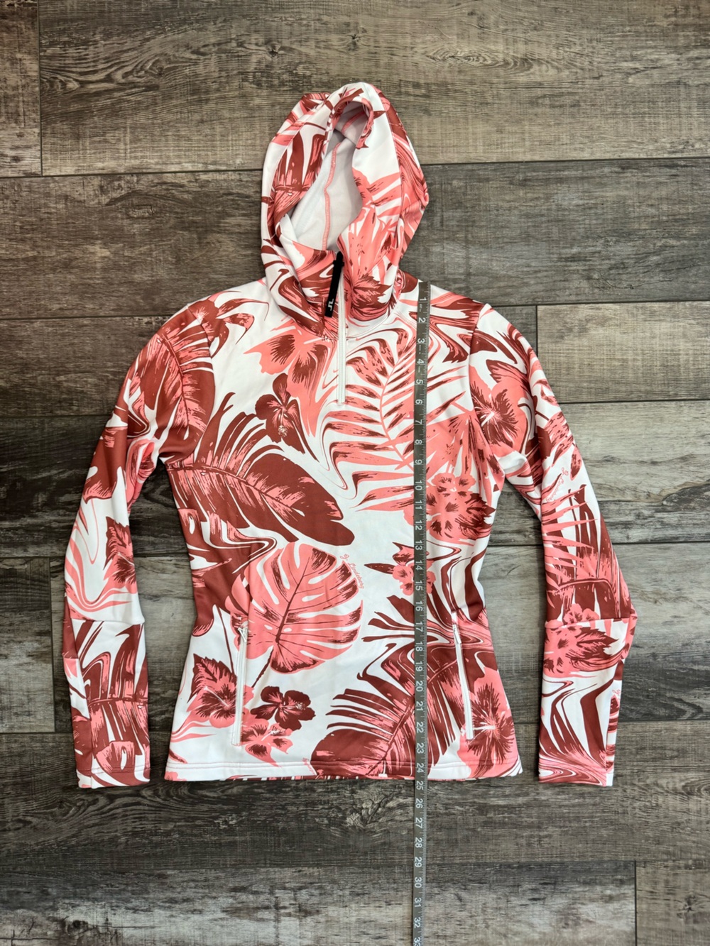 J.Lindeberg White Hoodie with Pink & Burgundy Tropical Print Sz S - Picture 6 of 7